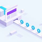 Isometric illustration of ad spend becoming clicks